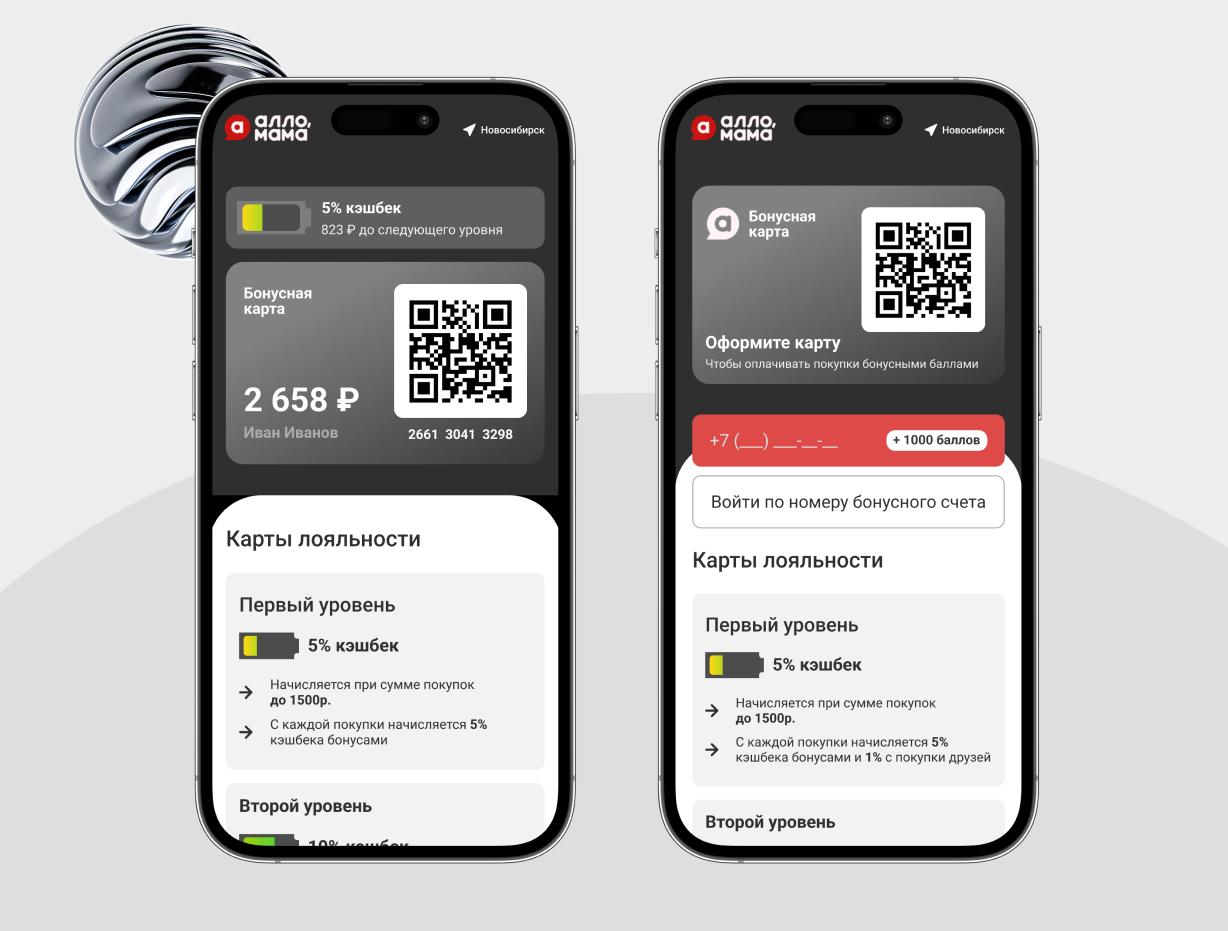 Интерфейс для авторизованного и неавторизованного пользователя